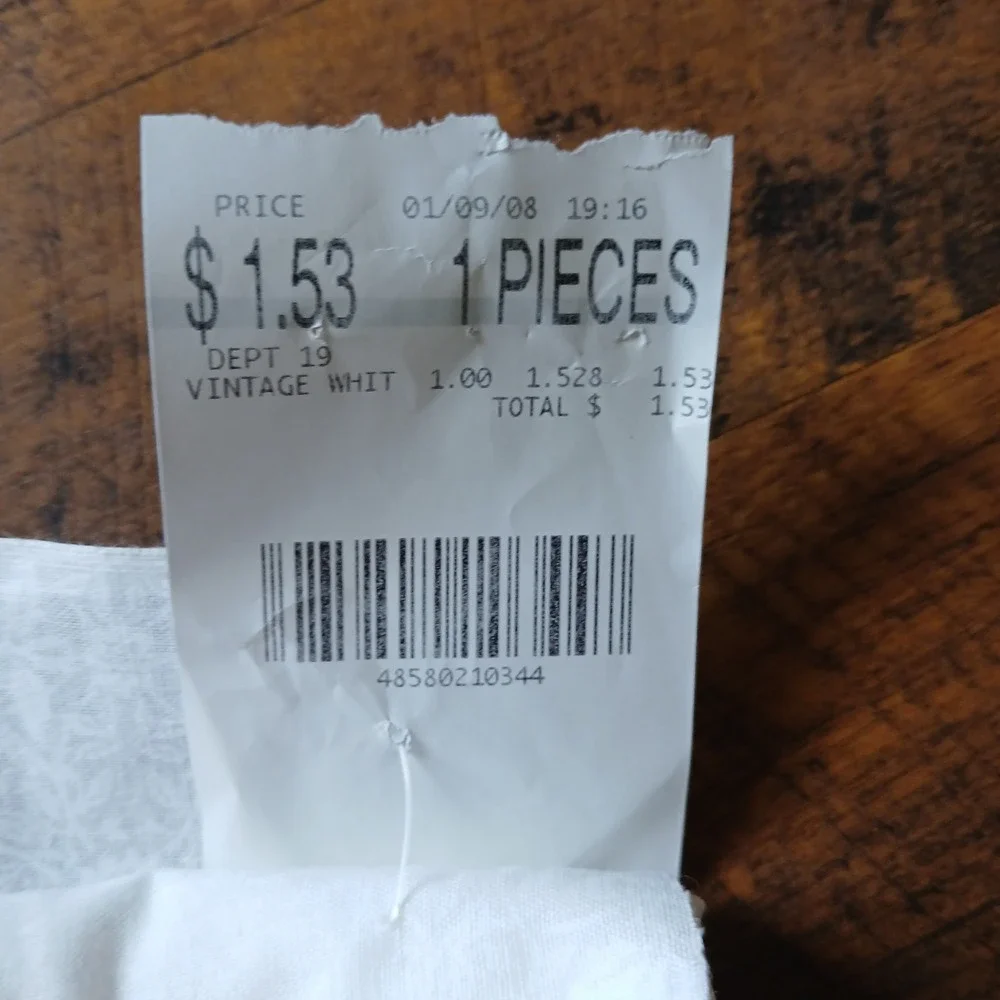 Vintage Flowers And Vines White on White Unbranded Cotton 1.5 Yards Orig Receipt